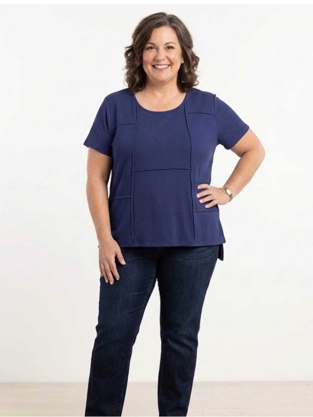 Women's Short-Sleeve Patchwork Tee in Navy